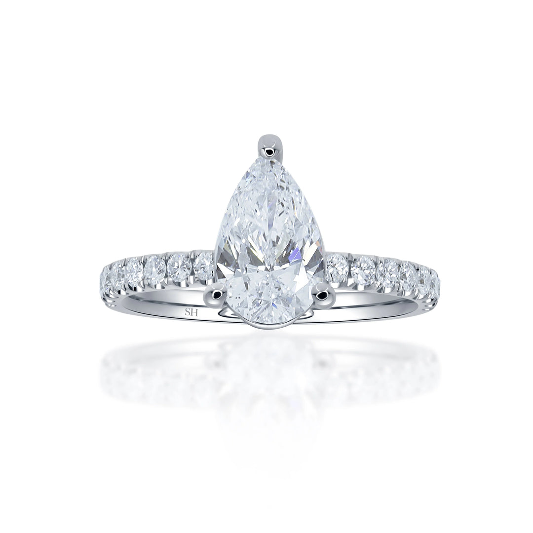 3-Claw Pear-Shaped Timeless Engagement Ring with 2.1mm Pavé-Set Band - W0801