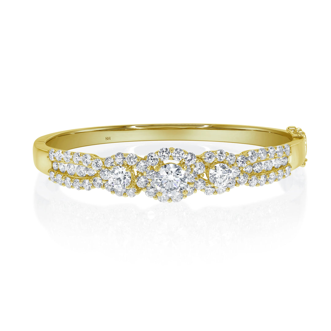 Floral Trio Diamonds Oval Halo Centre in Three Row Bangle - W0923