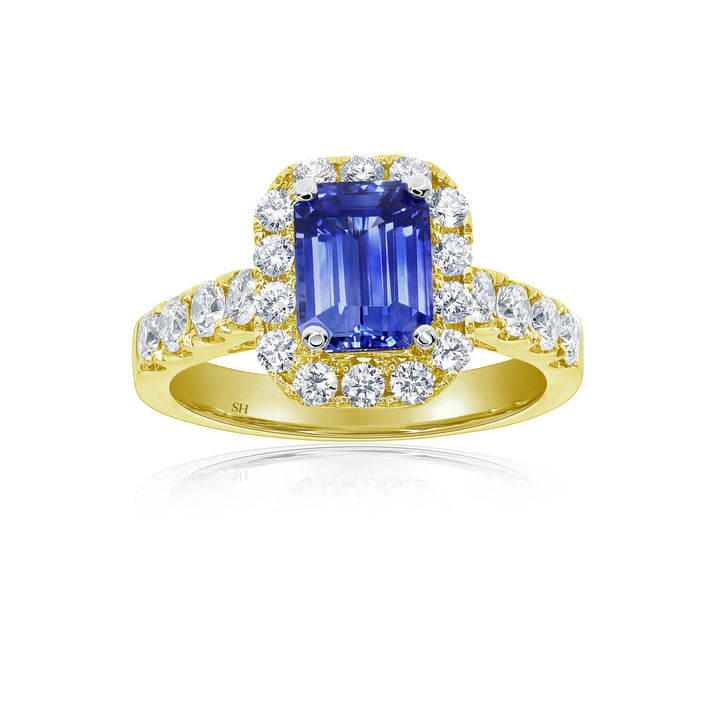Emerald Cut Sapphire Halo Ring (1.50Ct) - W0858