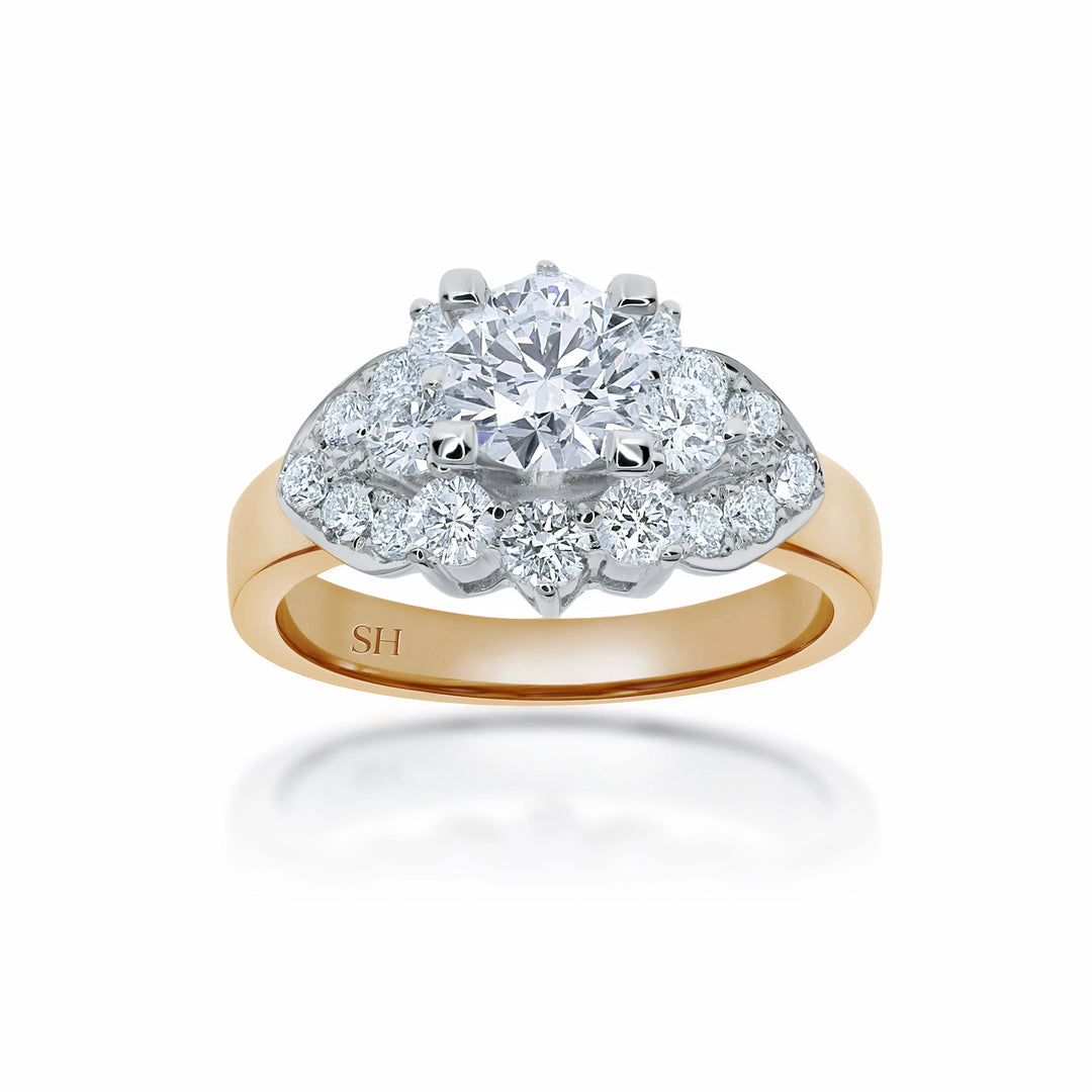 Diamond leaf halo ring - W0346