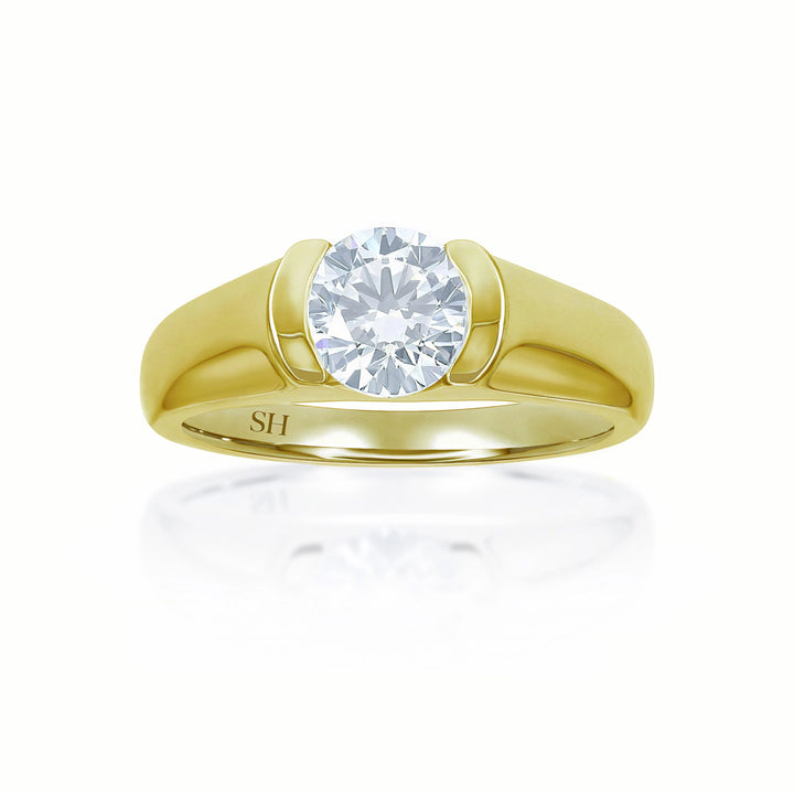Modern half bezel set solitaire engagement ring - W0010