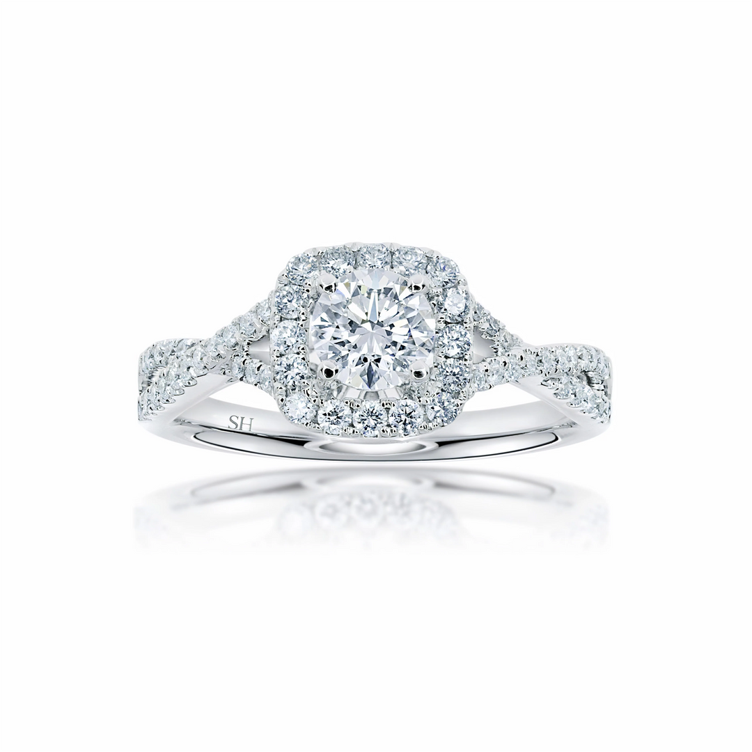 Elegant Cushion Shaped Halo Ring with Infinity Band - W0410