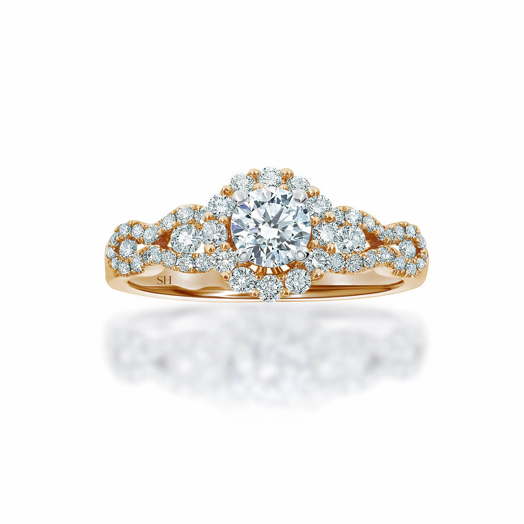 Halo Engagement Ring with Wavy Band - W0321