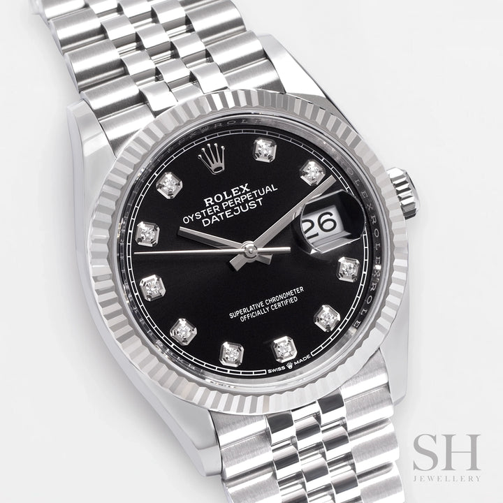 Rolex Datejust36 36mm Steel/WG Black Dial Diamond Markers 2023 Ref m126234-0027 (#415)