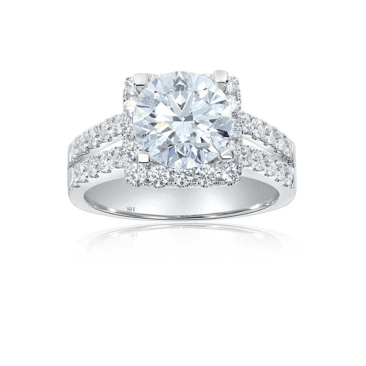 Diamond Cushion Halo And Split Two Row Band - W0885