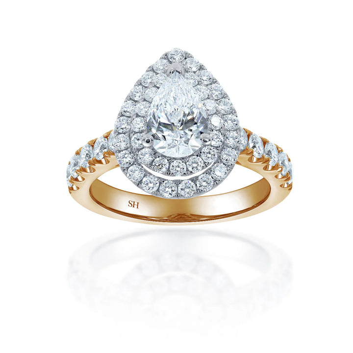 Double Halo Pear-Shaped Engagement Ring with 2.8mm Pavé-Set Band - W0800