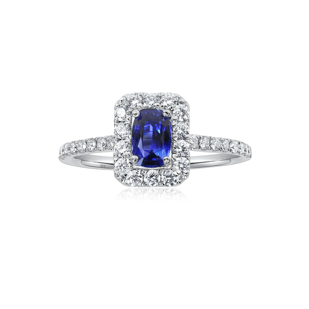 Elongated Slim Halo Cushion Cut Sapphire Ring (0.45Ct) - W0870