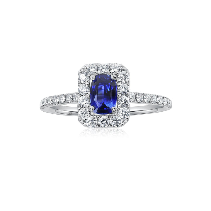Elongated Slim Halo Cushion Cut Sapphire Ring (0.45Ct) - W0870