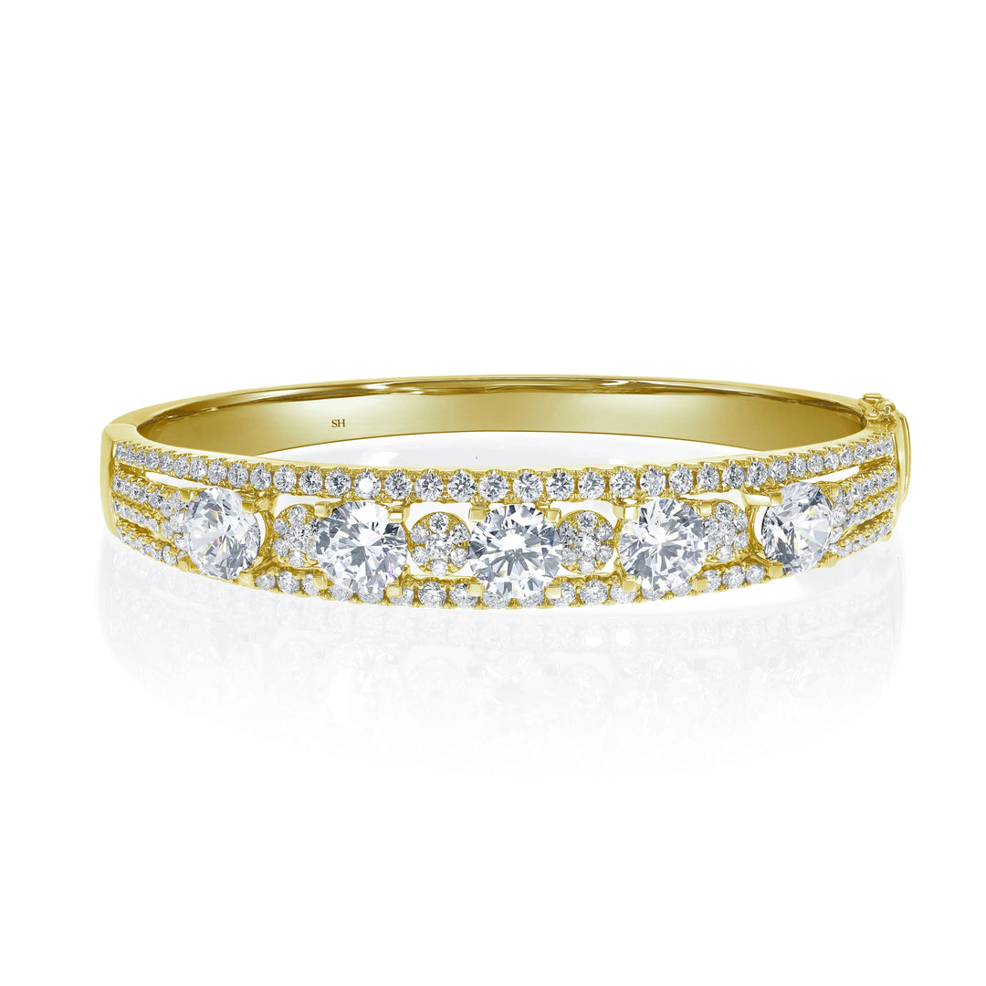 Diamond Runway Bangle with Four Row Divided Sides - W0931