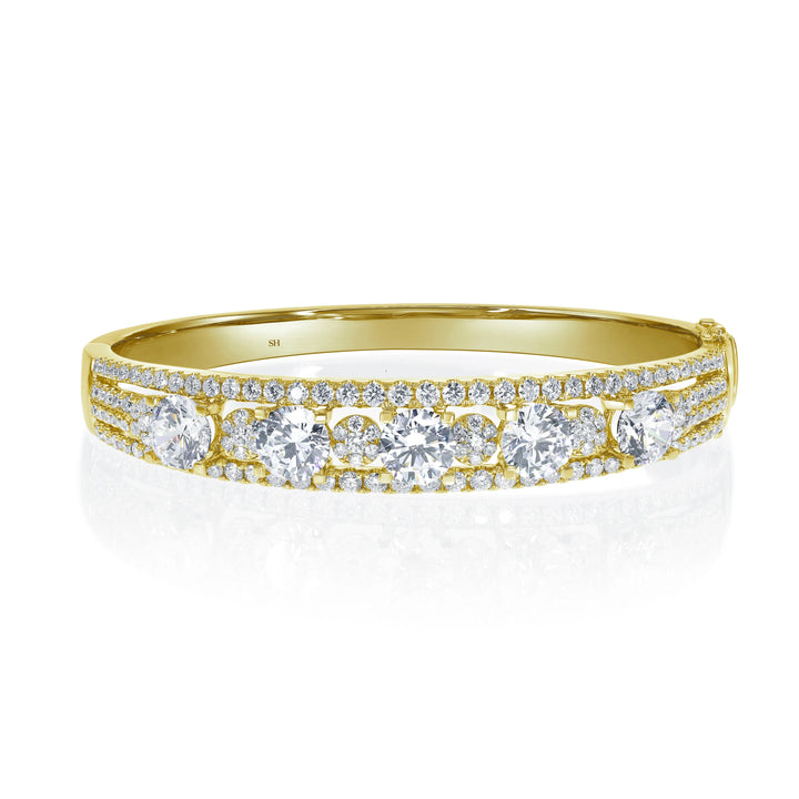 Diamond Runway Bangle with Four Row Divided Sides - W0931