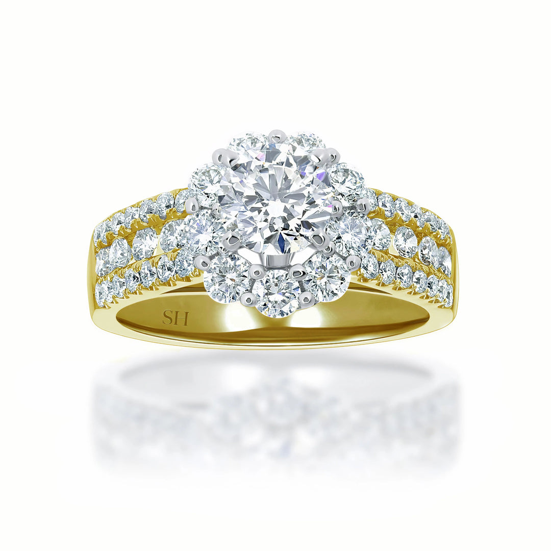 Bold and bright Round halo diamond engagement ring - W0337