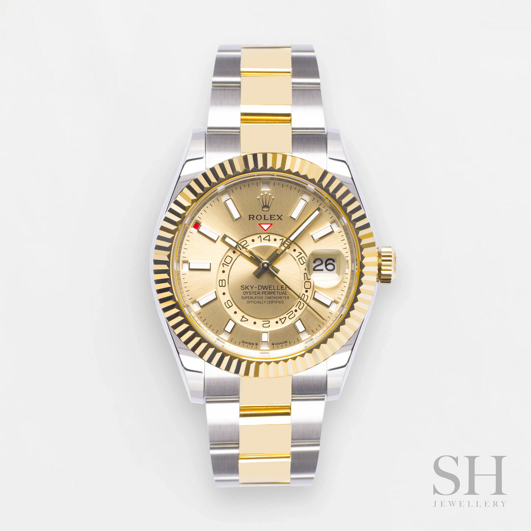 Rolex Sky-Dweller 42mm Steel/YG Champagne Dial Stick Markers 2023 Ref m336933-0001 (#534)