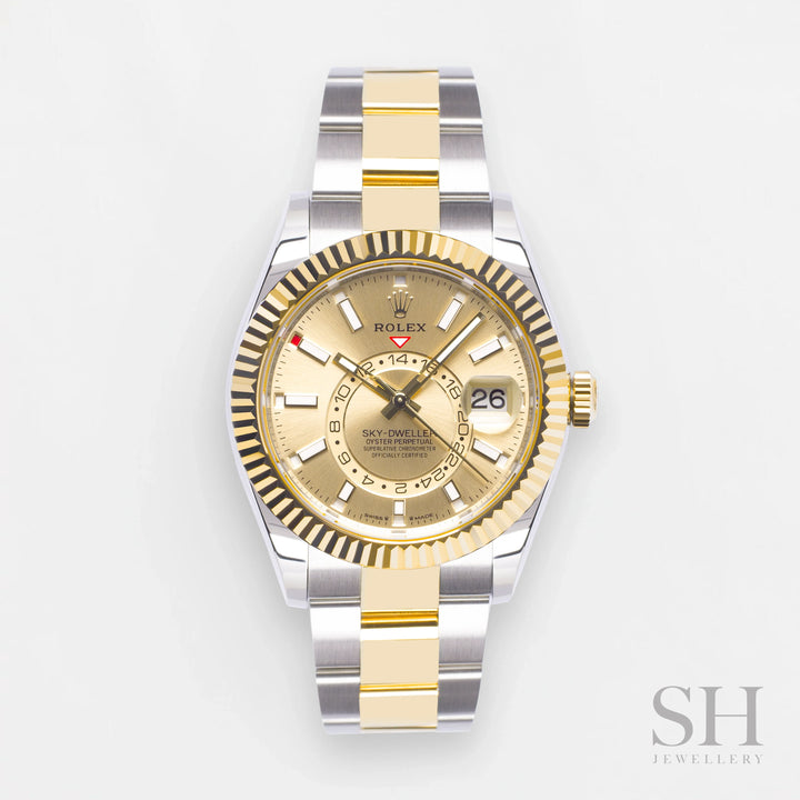 Rolex Sky-Dweller 42mm Steel/YG Champagne Dial Stick Markers 2023 Ref m336933-0001 (#534)