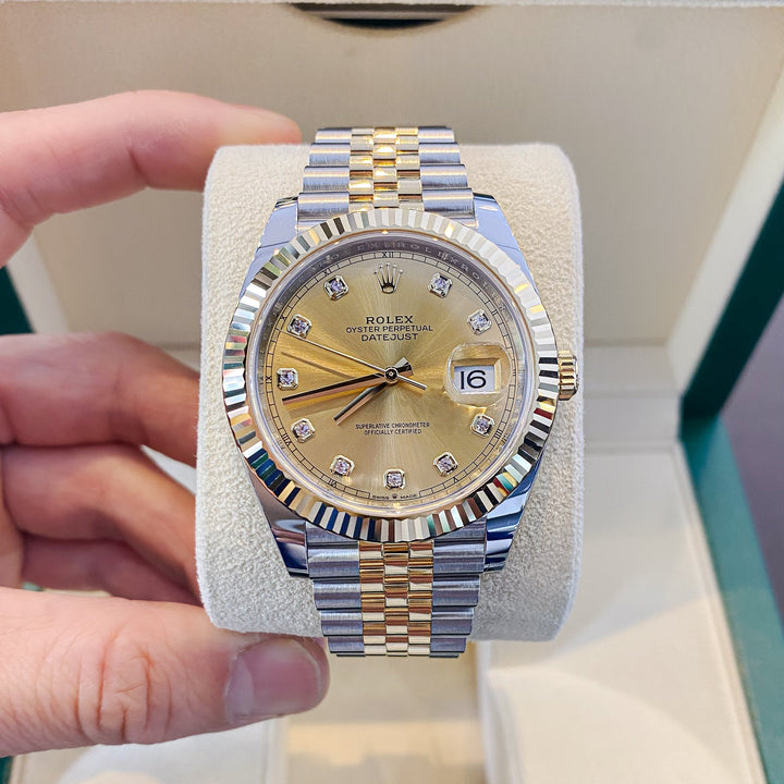 Rolex Datejust41 41mm Steel/YG Champagne Dial Diamond Markers 2024 Ref m126333-0012 (#930)