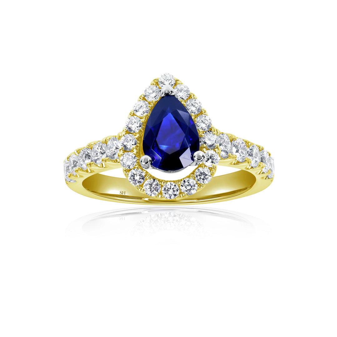 Classic pear shape sapphire halo ring (0.70ct) - W0854