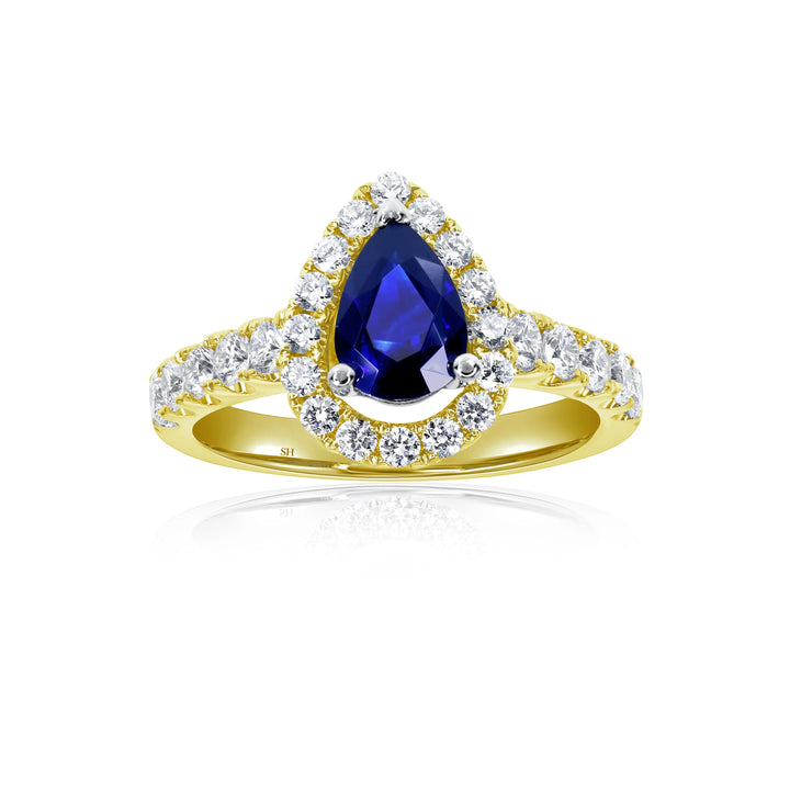 Classic pear shape sapphire halo ring (0.70ct) - W0854