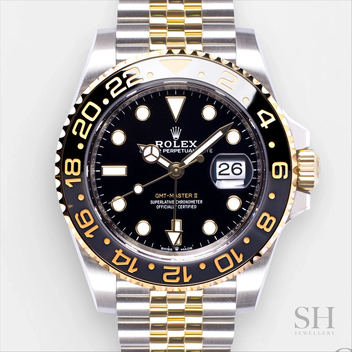 Rolex GMT-Master II 40mm Steel/YG Black Dial Button Markers 2023 Ref m126713grnr-0001 (#398)