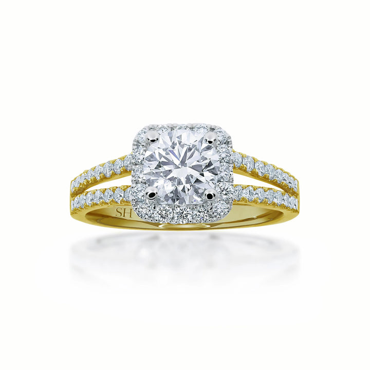 Cushion halo and twin pavé set diamond band - W0345