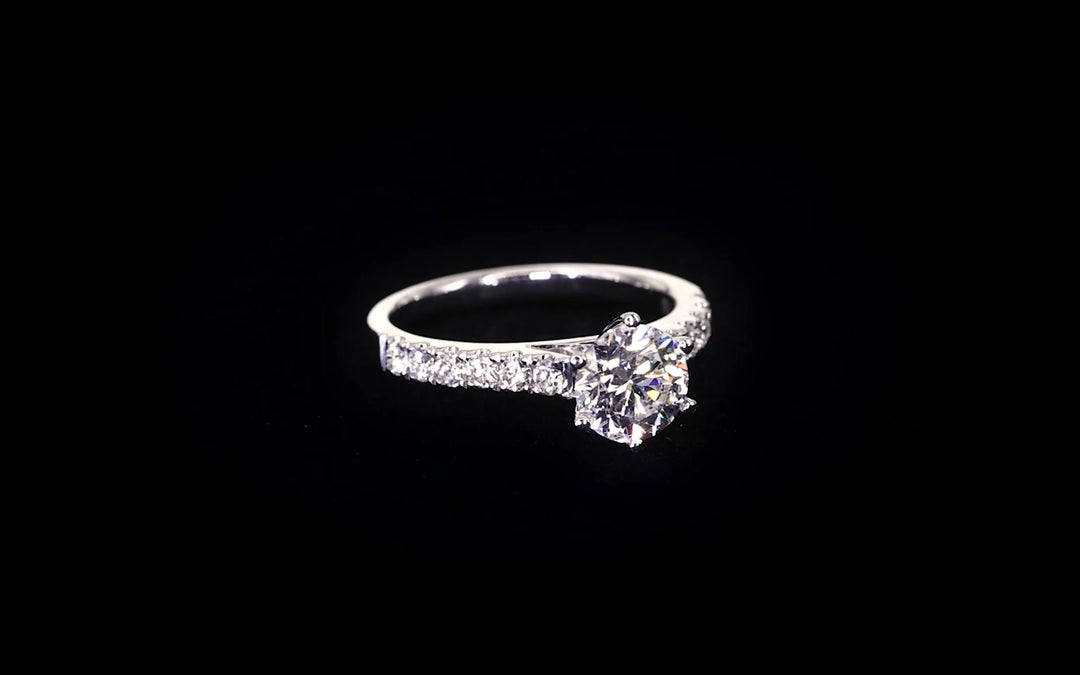 Bold 6-Claw engagement ring with pavé set band - W0253