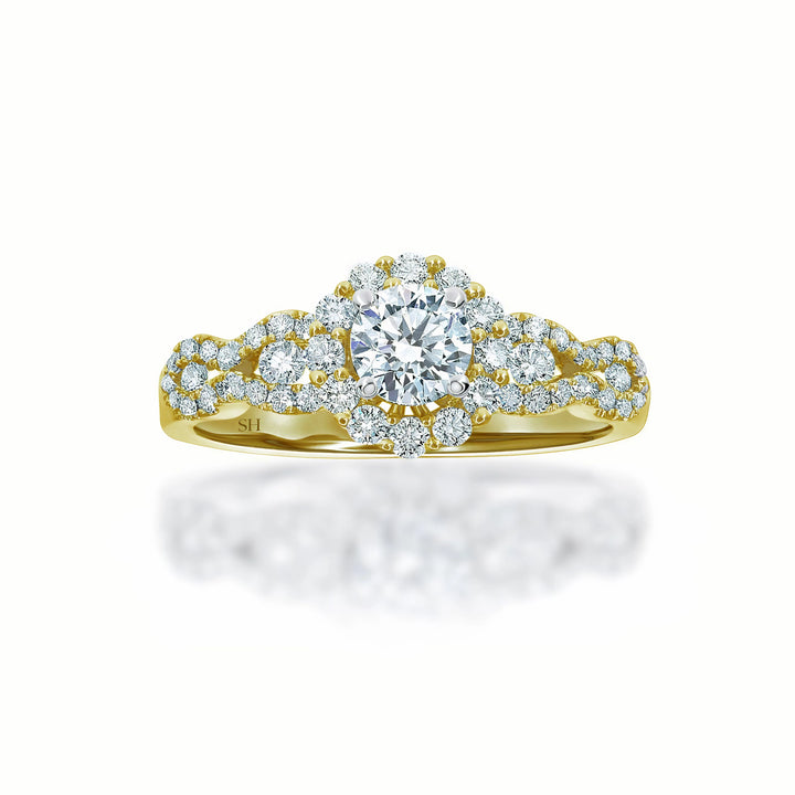 Halo Engagement Ring with Wavy Band - W0321
