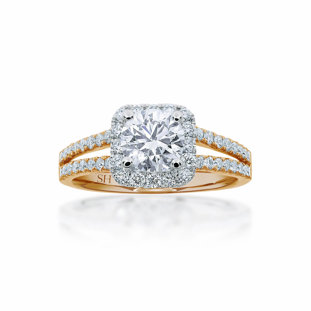 Cushion halo and twin pavé set diamond band - W0345