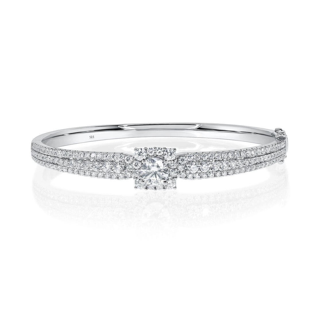 Square Halo Centre in Three Row Bangle (5.5mm) - W0914