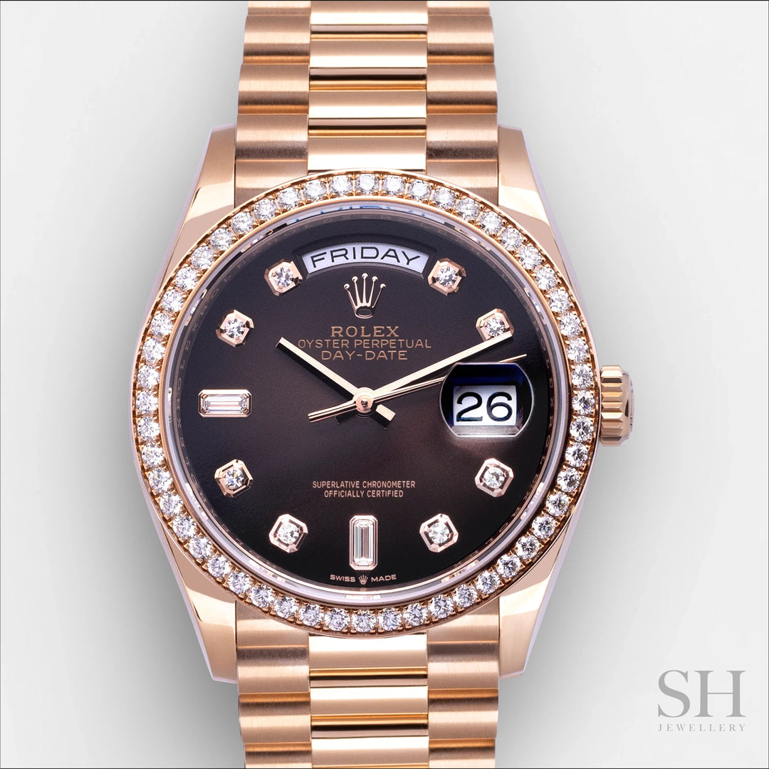 Rolex Day-Date36 36mm RG Brown Dial Diamond Markers 2023 Ref m128345rbr-0040 (#515)