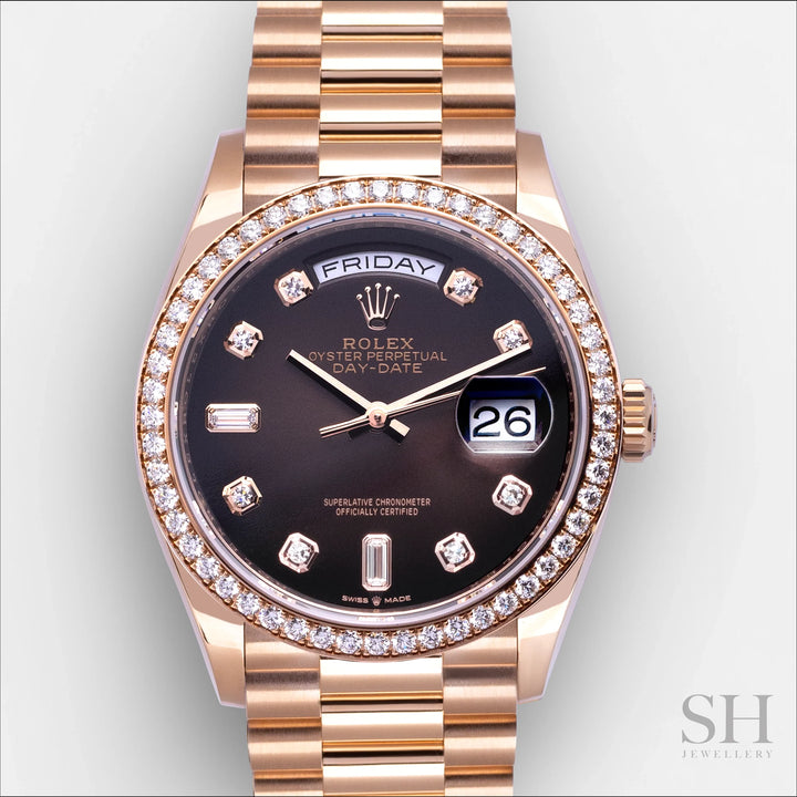 Rolex Day-Date36 36mm RG Brown Dial Diamond Markers 2023 Ref m128345rbr-0040 (#515)