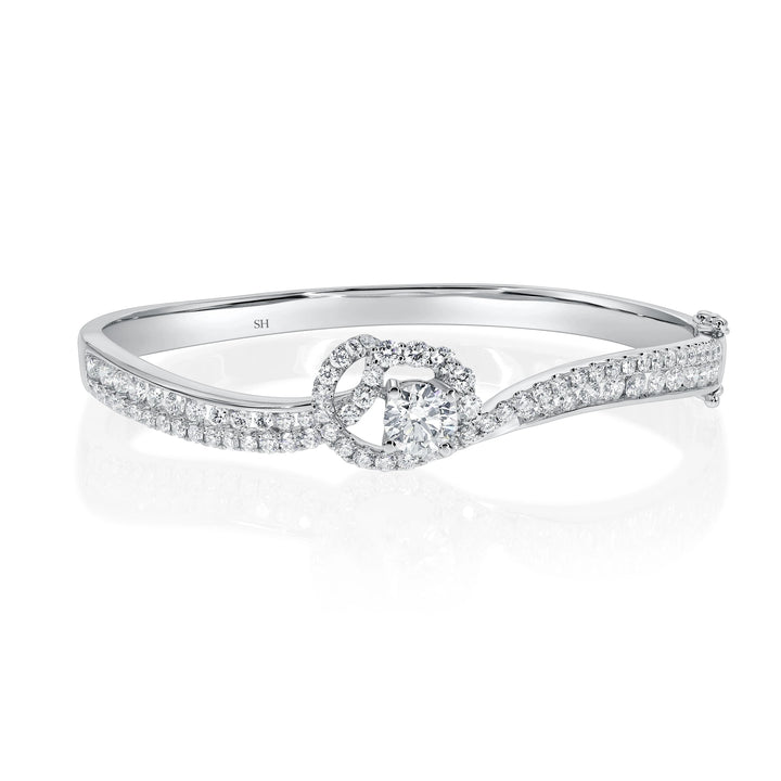 Serpentine Diamond in Spaced Halo Centre Off-Set 2-Row Bangle - W0922