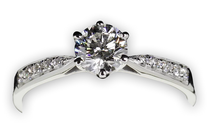 Minimalistic 6-claw ring with milgrain tapered band - W0248
