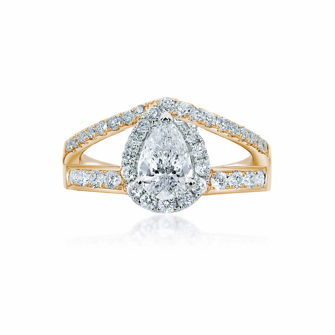 Modern Pear Shape halo ring with pave set double band - W0402