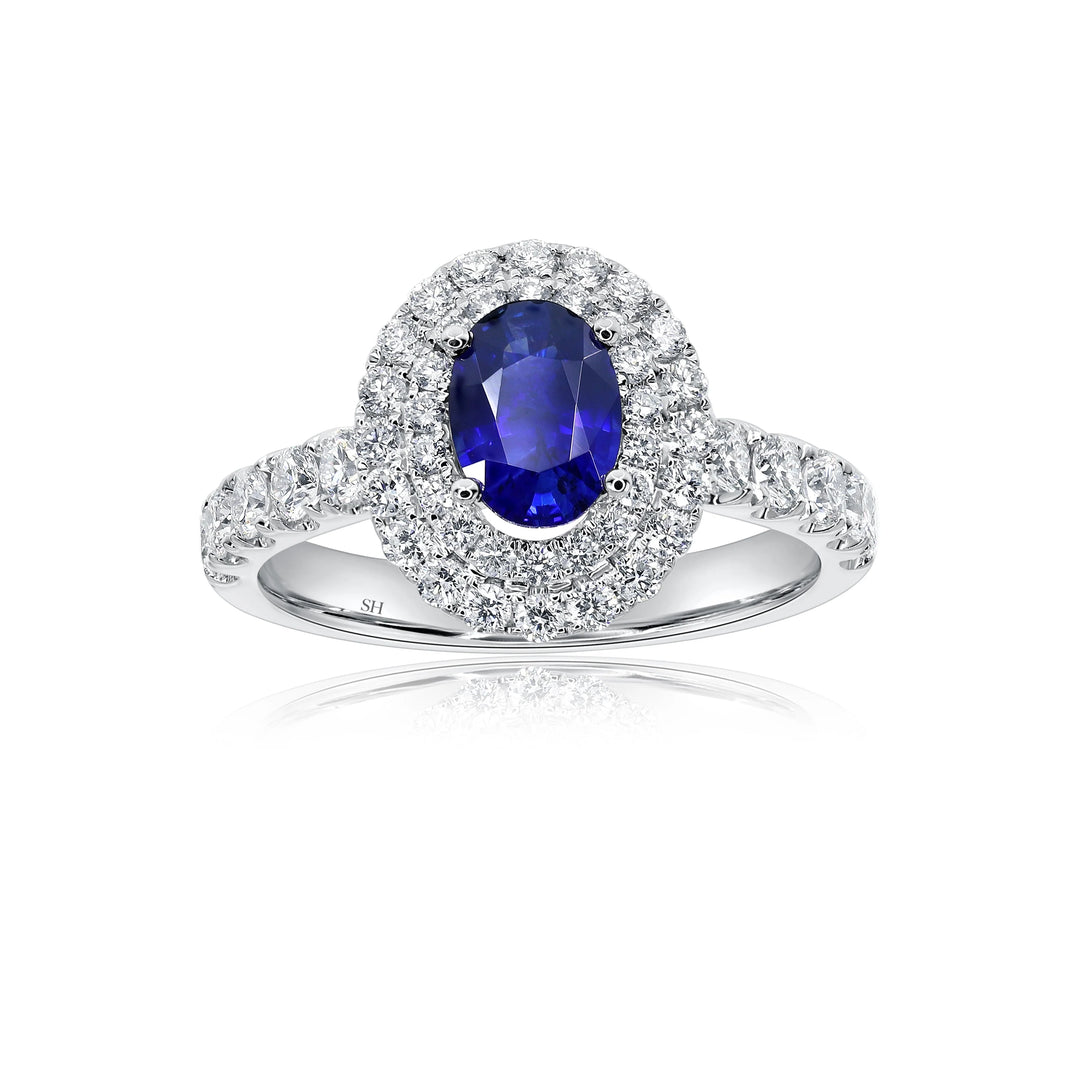 Double Halo Sapphire Halo Ring With Single Band (0.80Ct) - W0859