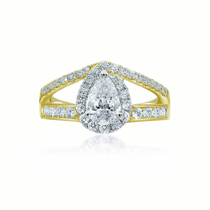 Modern Pear Shape halo ring with pave set double band - W0402