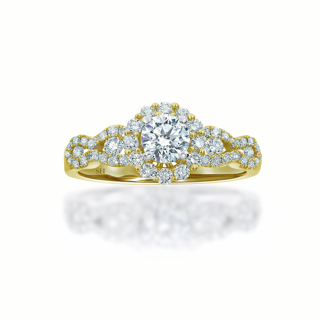 Halo Engagement Ring with Wavy Band - W0321