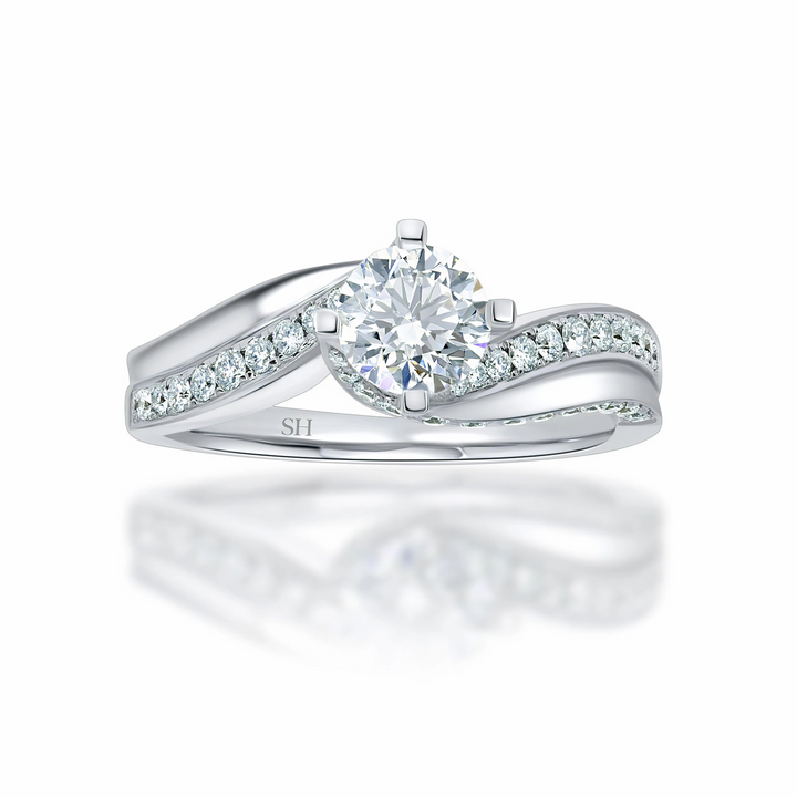 Four claw twist with polished band and sweeping diamonds - W0331