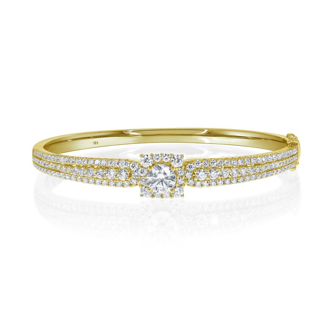 Square Halo Centre in Three Row Bangle (5.5mm) - W0914