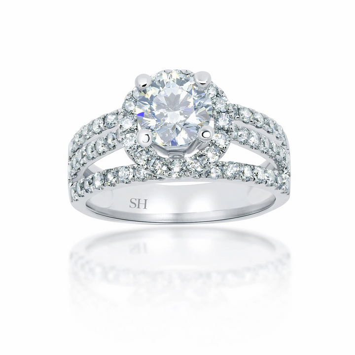 Modern halo with pavé set diamond tri-band - W0055