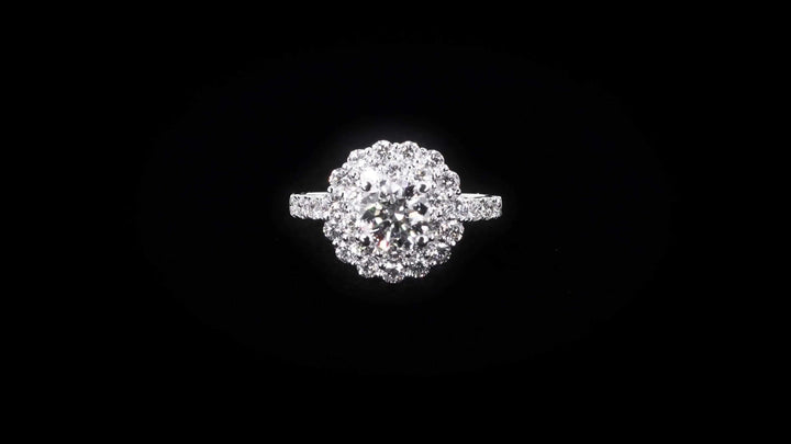 Floral Double Halo Diamond Engagement Ring with Pavé-Set Band - W0587