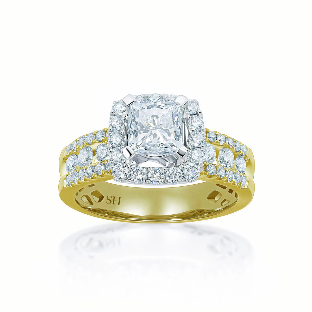 Brilliant Princess Cut halo engagement ring - W0260