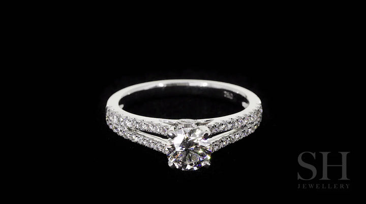 Classic 4-Claw engagement ring with split pavé set diamond band - W0030