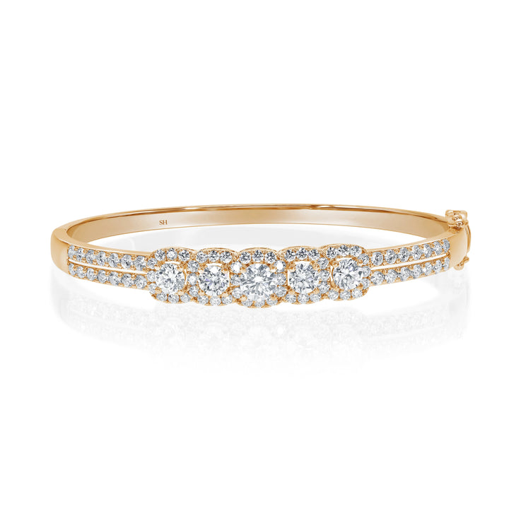 Floriade Five Round Diamonds Split Two Row Bangle 5mm - W0942