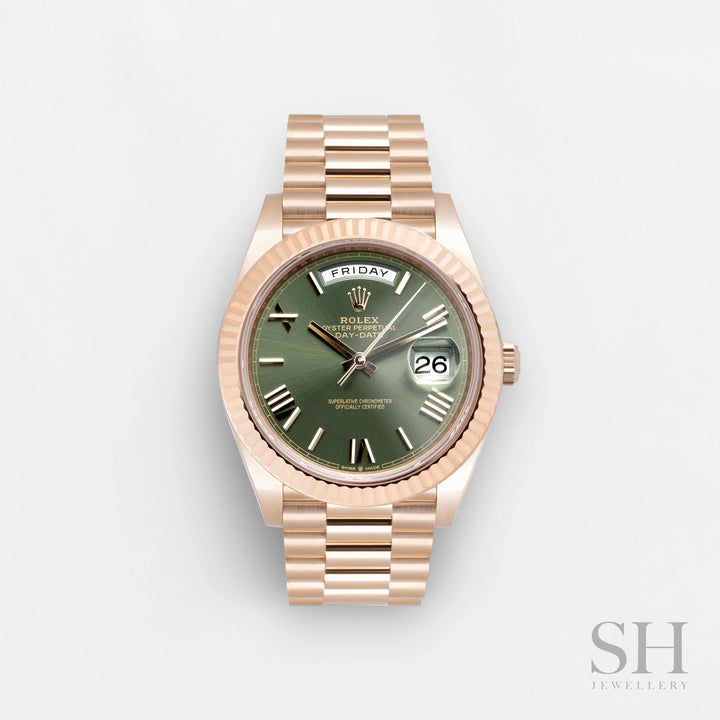 Rolex Day-Date40 40mm RG Olive Green Dial Numeral Markers 2024 Ref m228235-0025 (#609)