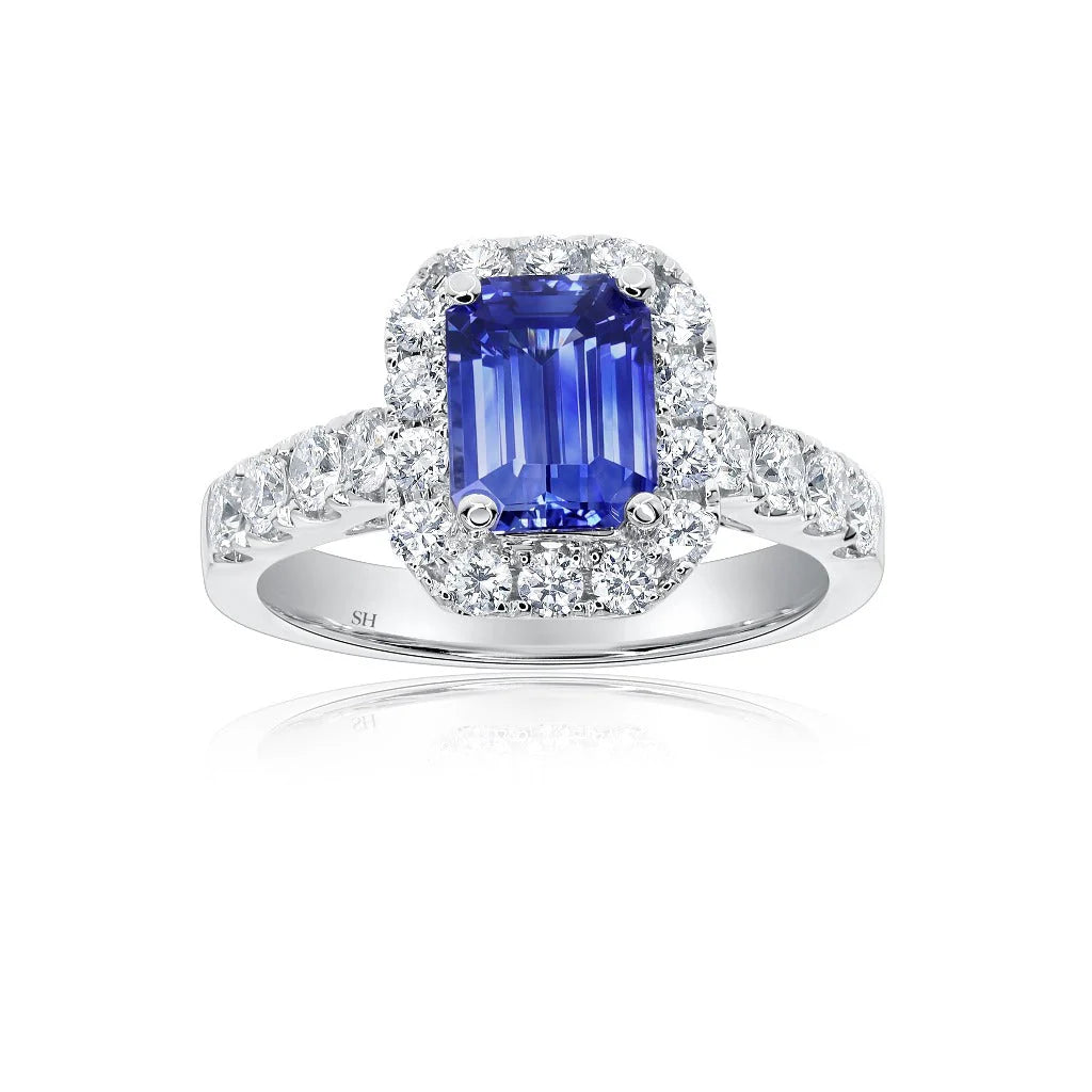Emerald Cut Sapphire Halo Ring (1.50Ct) - W0858