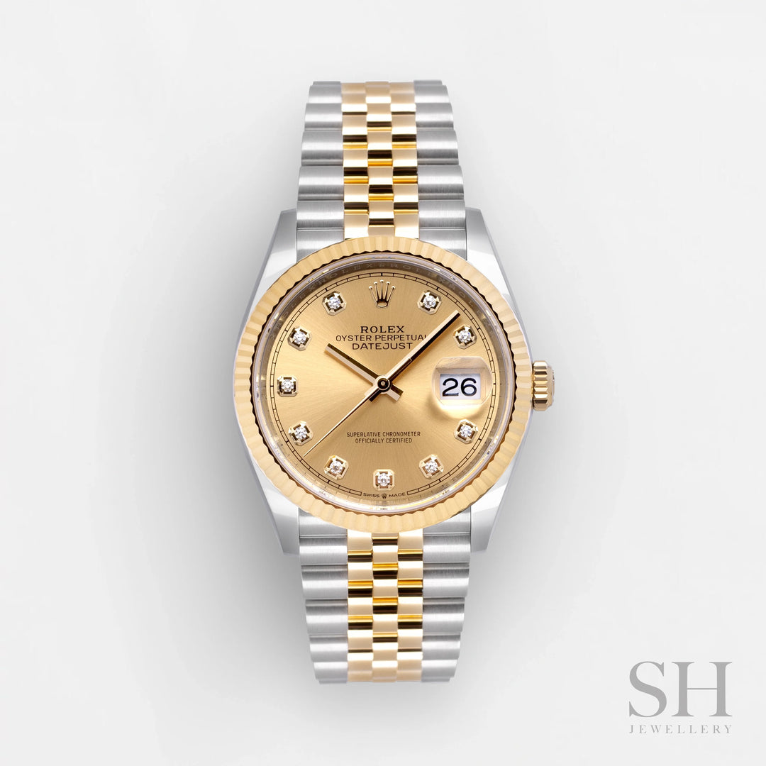 Rolex Datejust36 36mm Steel/YG Champagne Dial Diamond Markers 2024 Ref m126233-0017 (#619)