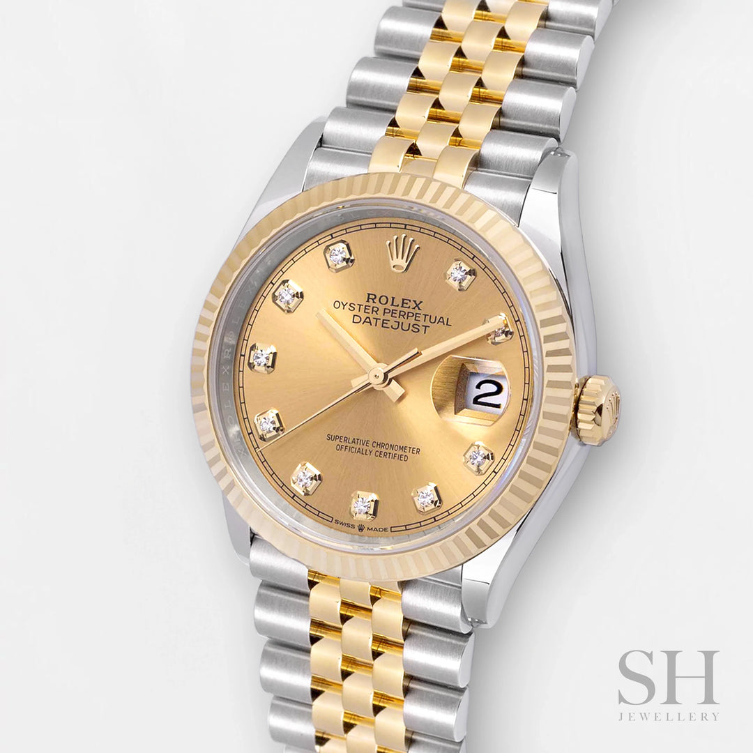 Rolex Datejust36 36mm Steel/YG Champagne Dial Diamond Markers 2024 Ref m126233-0017 (#619)