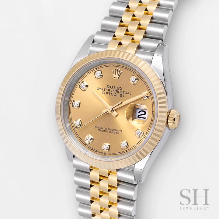 Rolex Datejust36 36mm Steel/YG Champagne Dial Diamond Markers 2024 Ref m126233-0017 (#619)