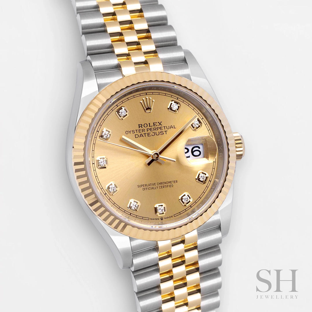 Rolex Datejust36 36mm Steel/YG Champagne Dial Diamond Markers 2024 Ref m126233-0017 (#619)