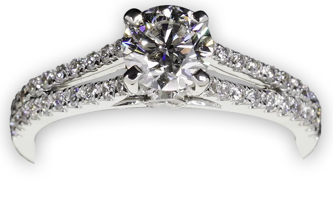 Classic 4-Claw engagement ring with split pavé set diamond band - W0030