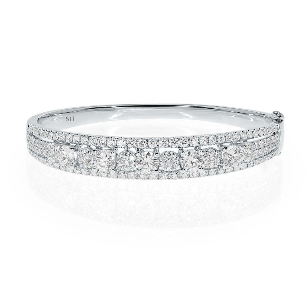 18kt White Gold Diamond Runway Bangle with 4-Split Sides - W0740