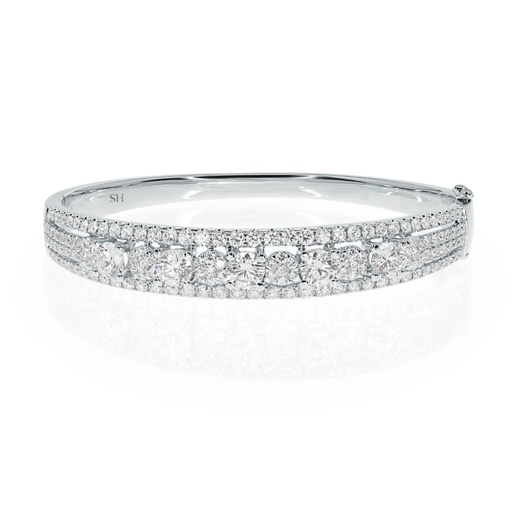 18kt White Gold Diamond Runway Bangle with 4-Split Sides - W0740